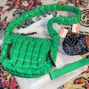 Free People Quilted Baby Carryall Sling Bag + Keychain + Printed Micro Pouch